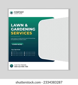 Lawn mower gardening service social media post design template.  Agriculture farming business service post.
Lawn and gardening service social media post banner template.