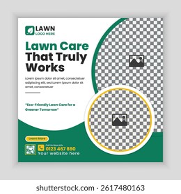 Lawn mower or gardening service social media post design and  web banner template, Agriculture farming online post square banner design template