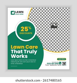 Lawn mower or gardening service social media post design and  web banner template, Agriculture farming online post square banner design template