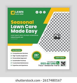 Lawn mower or gardening service social media post design and  web banner template, Agriculture farming online post square banner design template