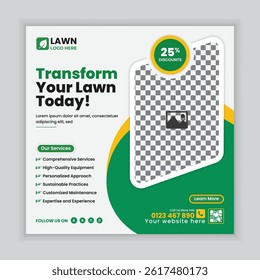 Lawn mower or gardening service social media post design and  web banner template, Agriculture farming online post square banner design template