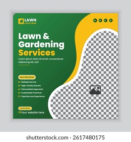 Lawn mower or gardening service social media post design and  web banner template, Agriculture farming online post square banner design template