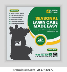 Lawn mower or gardening service social media post design and  web banner template, Agriculture farming online post square banner design template