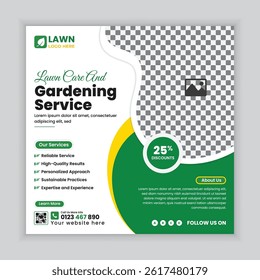 Lawn mower or gardening service social media post design and  web banner template, Agriculture farming online post square banner design template