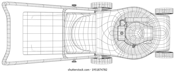 Lawn mower gasoline equipment. Gardening grass-cutter. EPS10 format. Wire-frame Vector created of 3d.