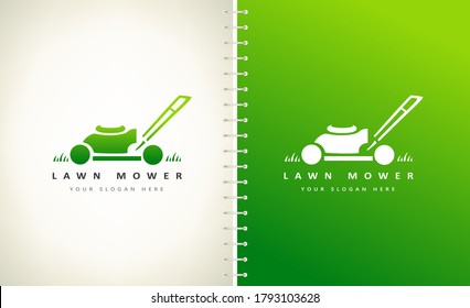 Diseño vectorial con cortadora de césped y logotipo de césped. Equipamiento de jardinería.