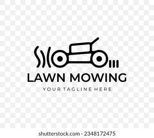 Lawn mower, mower, grass-cutter, mows grass, linear graphic design. Landscaping, grass, nature, garden and gardening, vector design and illustration