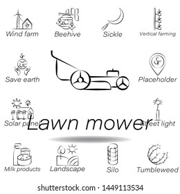 lawn mower hand draw icon. Element of farming illustration icons. Signs and symbols can be used for web, logo, mobile app, UI, UX