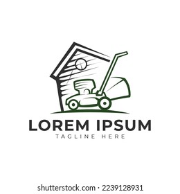 Lawn Mower with Home Logo Vector Icon Illustration
