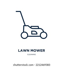 lawn mower icon from cleaning collection. Thin linear lawn mower, equipment, lawn outline icon isolated on white background. Line vector lawn mower sign, symbol for web and mobile