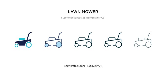 lawn mower icon in different style vector illustration. two colored and black lawn mower vector icons designed in filled, outline, line and stroke style can be used for web, mobile, ui
