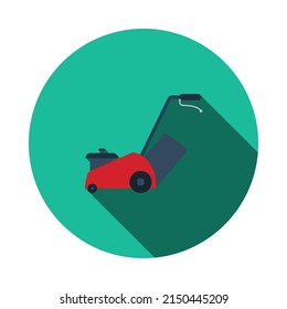 Icono de cortadora de césped. Diseño De Esténcil De Círculo Plano Con Sombra Larga. Ilustración vectorial.