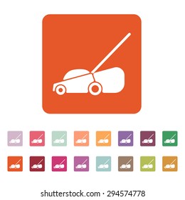 The lawn mower icon. Grass symbol. Flat Vector illustration. Button Set