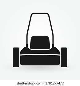 Lawn mower icon. Lawnmower front view silhouette. Lawn mowing logo. Grass care machine. Vector illustration.