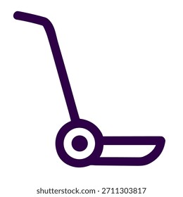 Icono de cortacésped. Una Ilustración vectorial lineal de cortacésped aislado sobre fondo blanco.