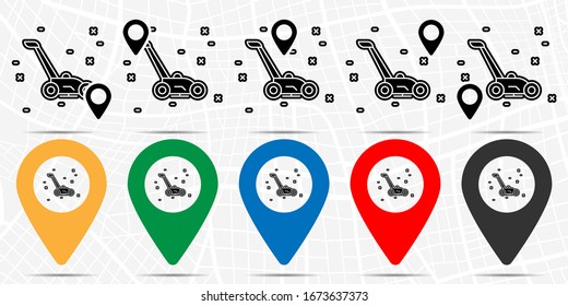 Icono de cortadora de césped en juego de posición. Glifo simple, elemento de ilustración plana de iconos de temas agrícolas