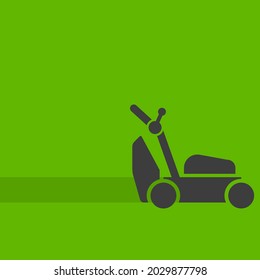 lawn mower Icon on green trees in flat style on white background