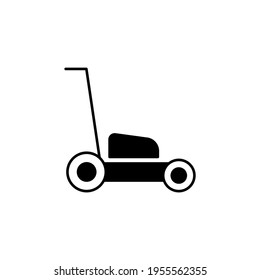 Lawn mower icon in solid black flat shape glyph icon, isolated on white background 