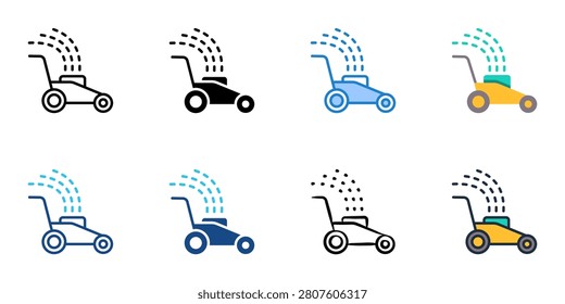 Lawn mower icons set multiple style collection. Editable stroke 
