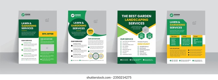 Lawn mower landscaping garden service flyer brochure cover template