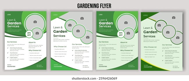 Lawn mower landscaping garden service flyer brochure cover template. Tree and gardening service poster leaflet design. lawnmower flyer template.
