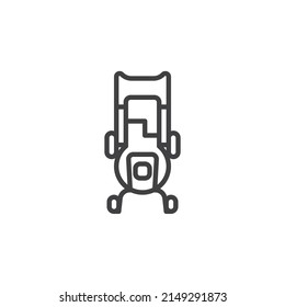 Rasenmäher-Symbol lineares Stilzeichen für mobiles Konzept und Webdesign. Rasenmäher Maschine umreißen Vektorsymbol. Symbol, Logo-Abbildung. Vektorgrafik