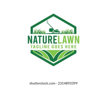 Lawn mower logo, lawn care services vector illustration