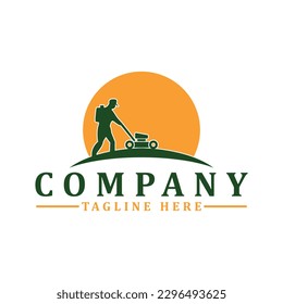 lawn mower logo design inspiration with man