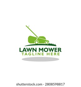 Lawn mower logo icon with shadow