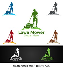 Lawn Mower Logo for Lawn Mowing Gardener Design