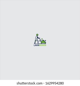 lawn mower logo vector with human, man, icon