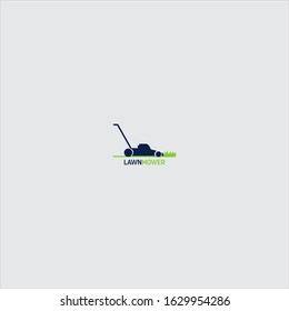 lawn mower logo vector with human, man, icon