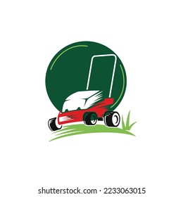 Lawn Mower Logo Vector Icon Illustration. Farming Logo Template