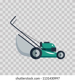 Lawn mower machine icon technology equipment tool, gardening grass-cutter on transparent background - vector illustration.