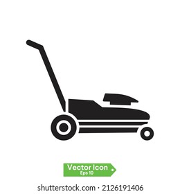 Máquina de cortadora de césped herramienta de tecnología de íconos, jardinería cortadora de césped. vector de icono 