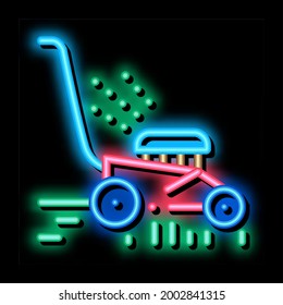 lawn mower machine neon light sign vector. Glowing bright icon lawn mower machine sign. transparent symbol illustration