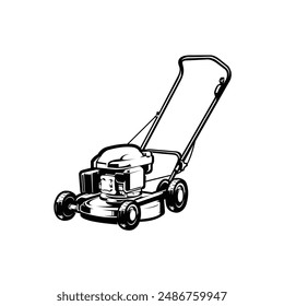 Lawn mower machine vector art isolated. Monochrome silhoette in white background