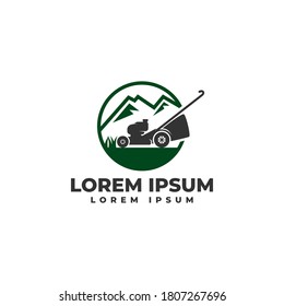 Lawn Mower Mountain Logo Vector Icon Illustration