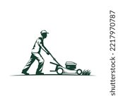 Lawn mower, mowing garder grass service logo.