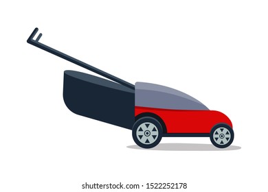 Lawn mower on a white background. Flat vector illustration.