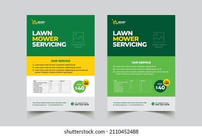 Lawn Mower Service Flyer Template. lawn mower poster, leaflet, poster design. grass, equipment, mowing, gardener