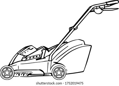 a lawn mower in side view