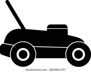 Lawn mower side view silhouette gardening equipment icon with gardening landscaping equipment maintenance silhouette backyard agriculture