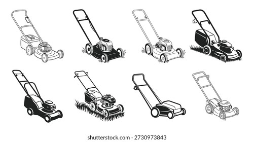 lawn mower silhouette illustrations set collection us zero