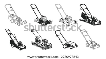 lawn mower silhouette illustrations set collection us zero