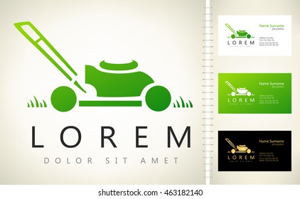 lawn mower vector with business card template.