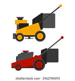 Lawn mower vector cartoon set isolated on a white background.