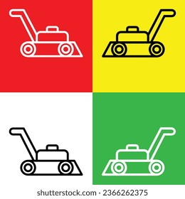 Lawn Mower Vector Icon, Lineal style icon, from Agriculture icons collection, isolated on Red, Yellow, White and Green Background.