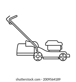 Icono de contorno vectorial de cortadora de césped. Ilustrador de césped de ilustración vectorial sobre fondo blanco. Icono de ilustración aislada de la cortadora de césped.