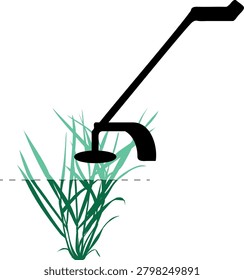 Lawn mowing process with grass trimmer cutting ryegrass (Lolium perenne). Garden care plant vector illustration